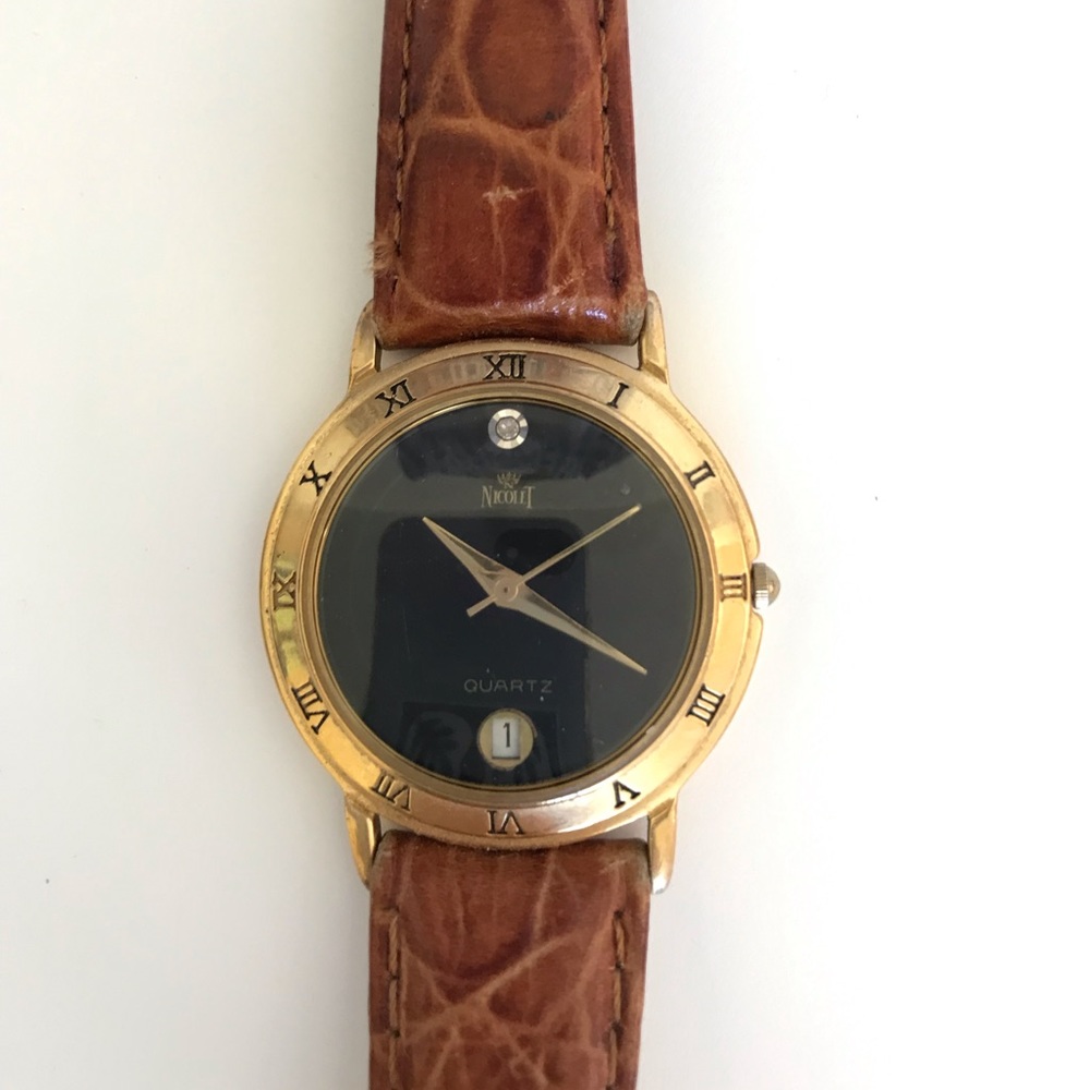 Vintage Nicolet Quartz Watch with diamond chip and date